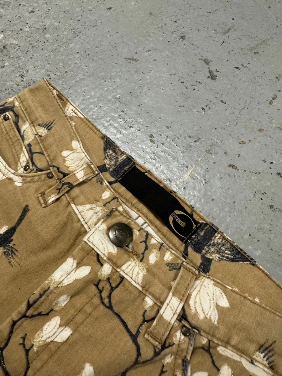 AW2003 Cavalli Asian Bird Flowers Beige Pants jkBrmzD 9