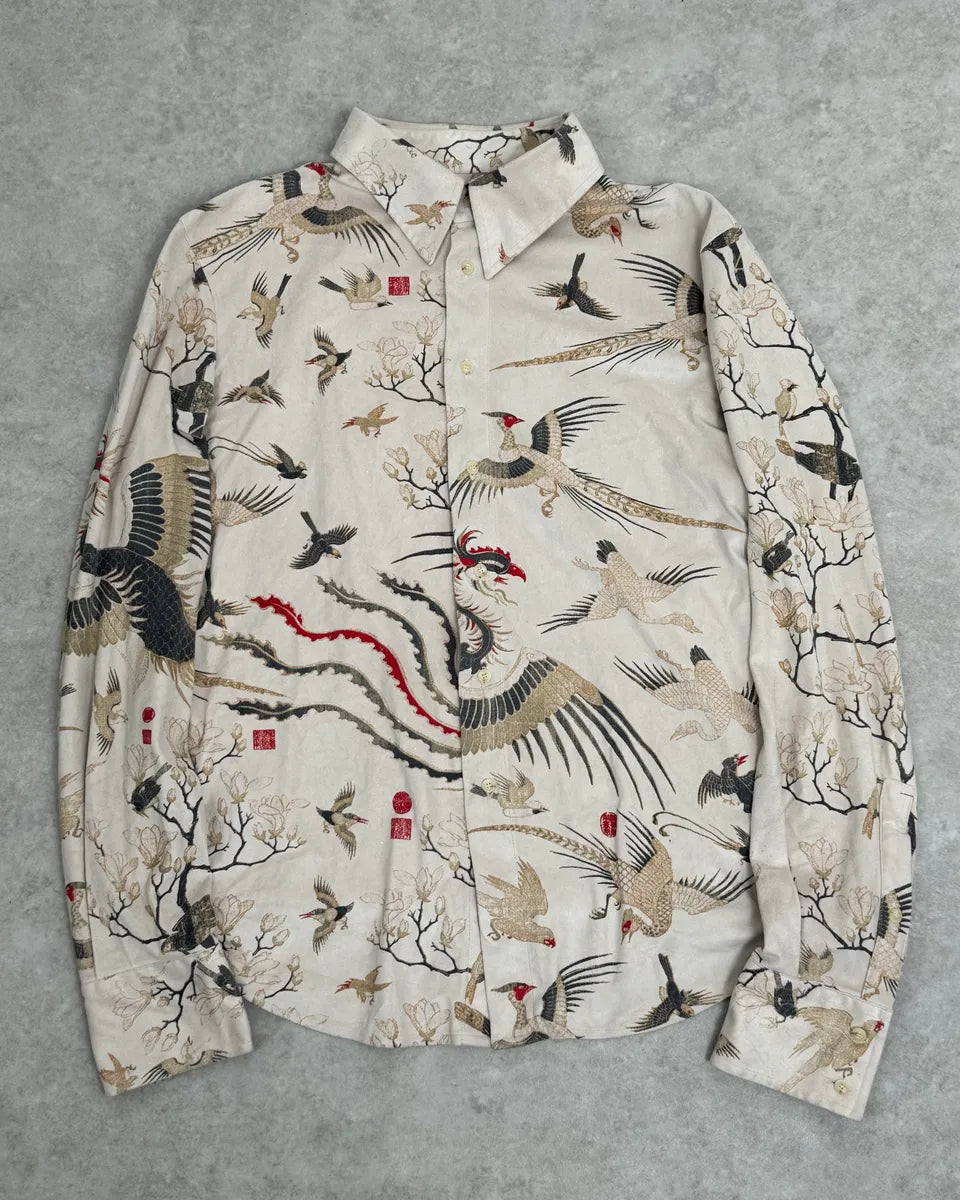 AW2003 Cavalli Asian Fantasy World Bird Cream Shirt GPCeehw 0