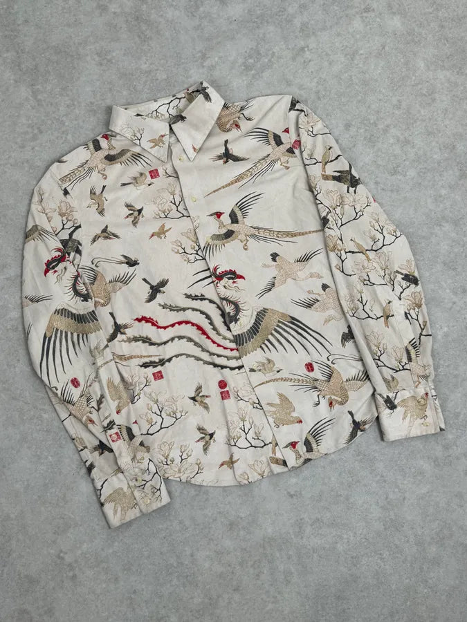 AW2003 Cavalli Asian Fantasy World Bird Cream Shirt GPCeehw 3