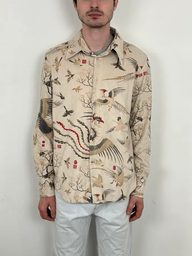 AW2003 Cavalli Asian Fantasy World Bird Cream Shirt GPCeehw 1