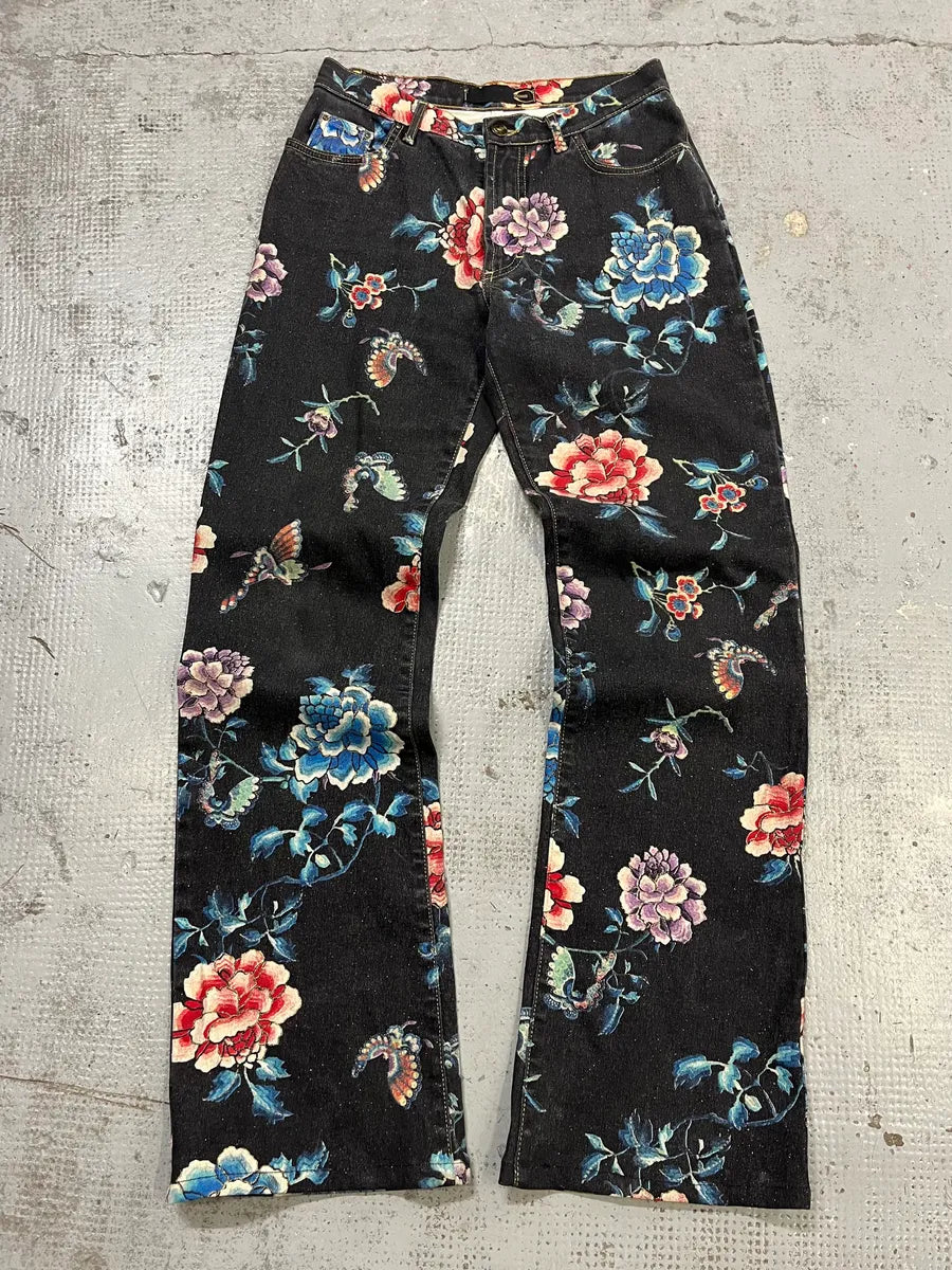 AW2003 Cavalli Asian World Flowers Grey Denim Jeans XSyhaNB 0
