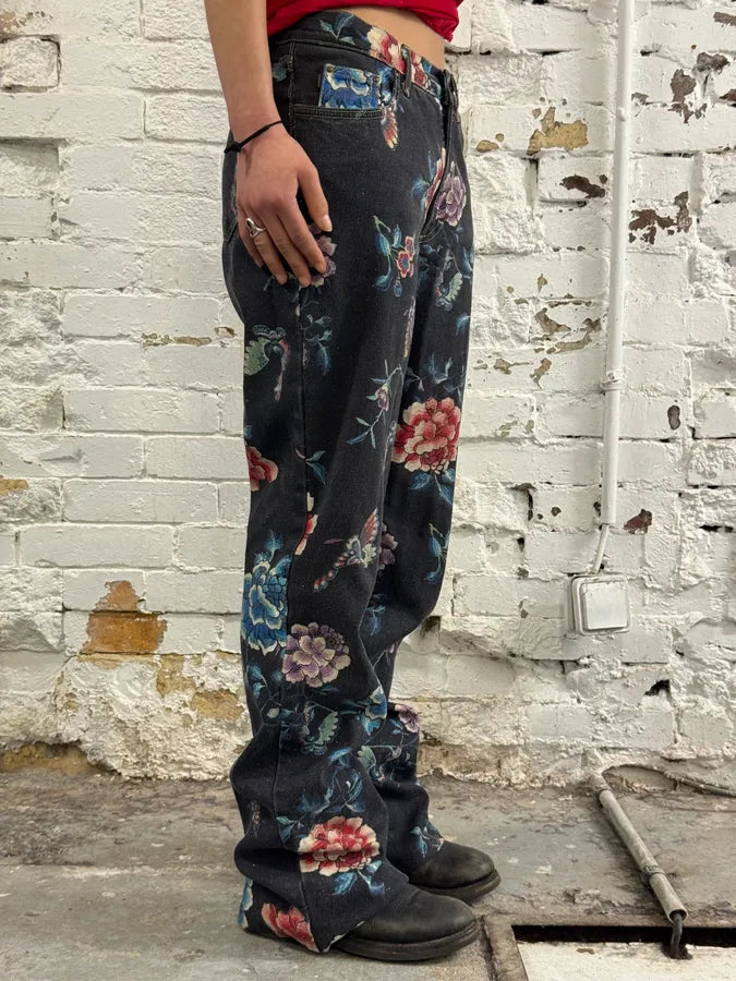 AW2003 Cavalli Asian World Flowers Grey Denim Jeans XSyhaNB 1