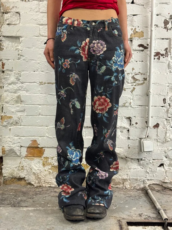 AW2003 Cavalli Asian World Flowers Grey Denim Jeans XSyhaNB 2