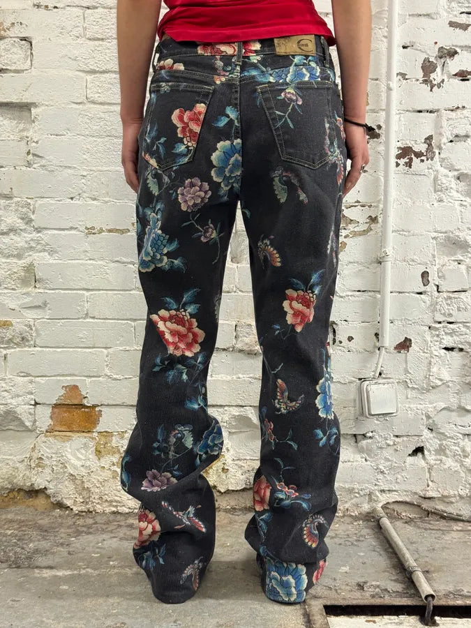 AW2003 Cavalli Asian World Flowers Grey Denim Jeans XSyhaNB 3