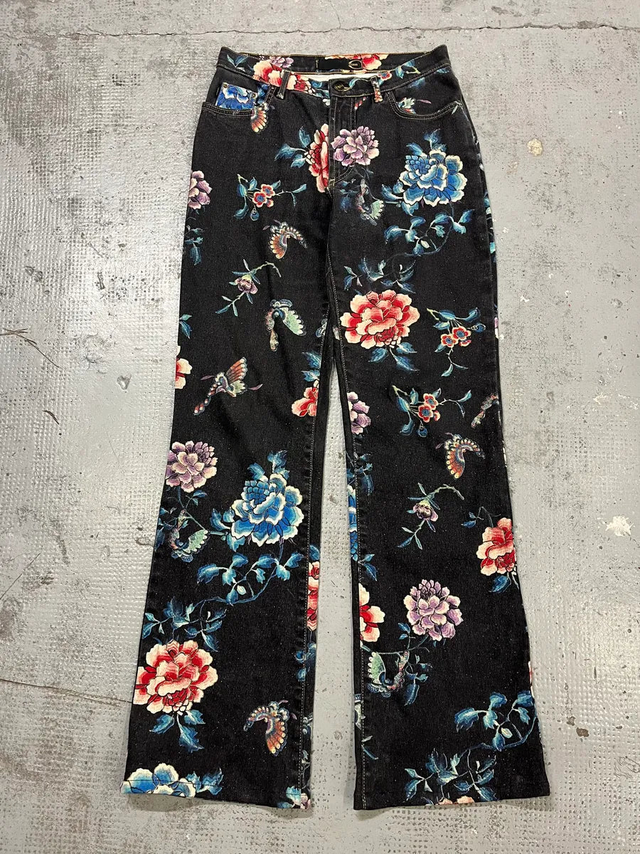 AW2003 Cavalli Asian World Flowers Grey Denim Jeans XSyhaNB 4