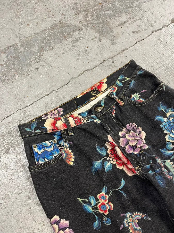 AW2003 Cavalli Asian World Flowers Grey Denim Jeans XSyhaNB 5