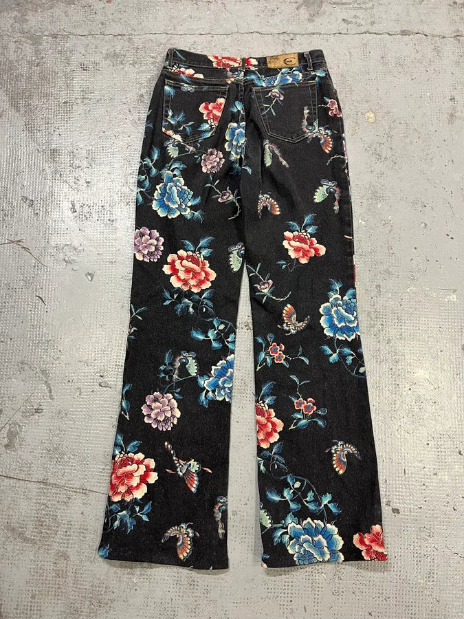 AW2003 Cavalli Asian World Flowers Grey Denim Jeans XSyhaNB 7