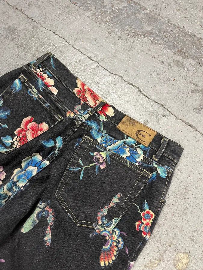 AW2003 Cavalli Asian World Flowers Grey Denim Jeans XSyhaNB 8