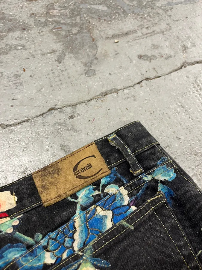 AW2003 Cavalli Asian World Flowers Grey Denim Jeans XSyhaNB 9