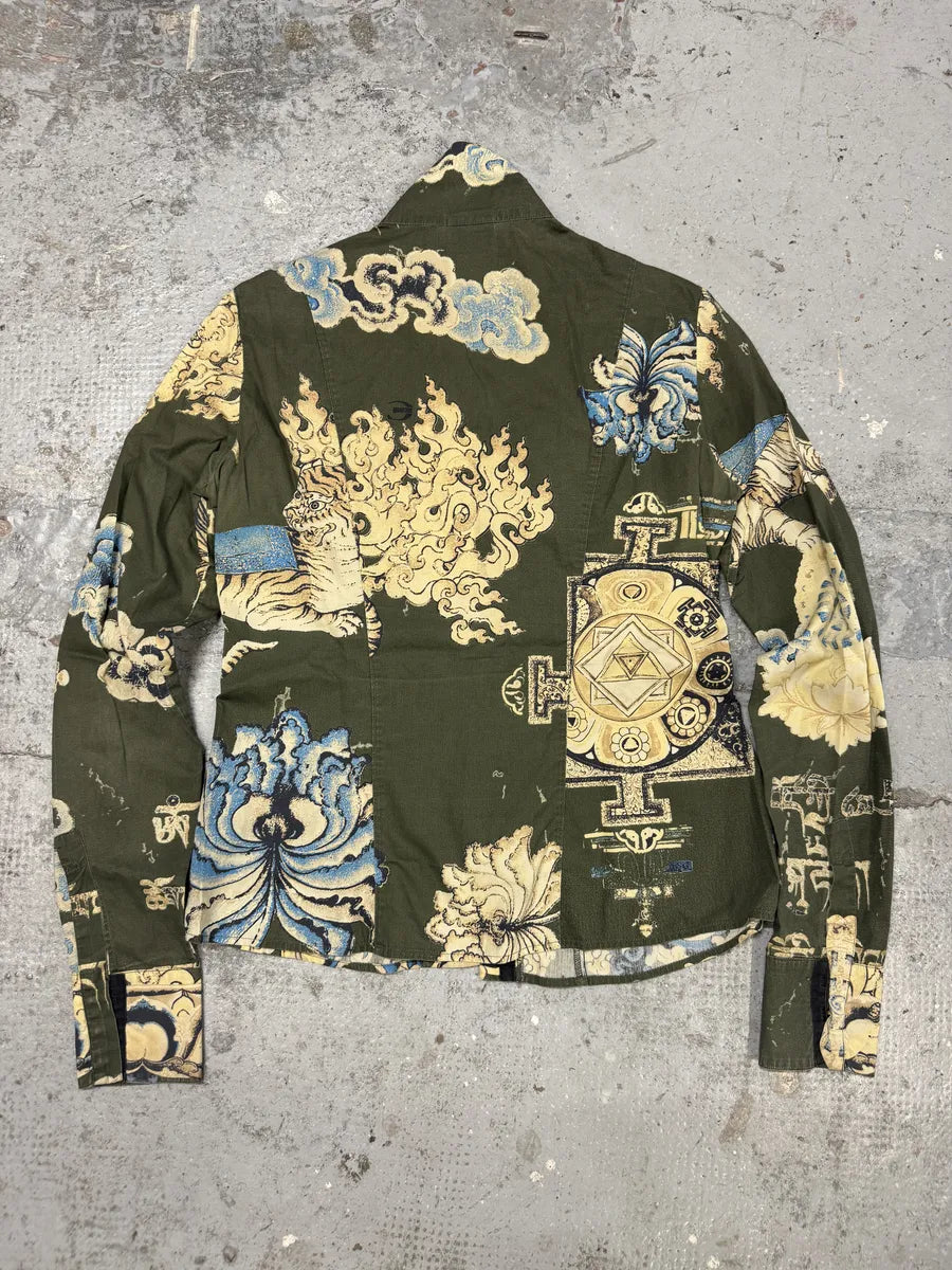 AW2003 Cavalli Asian World Green Contemporary Fire Shirt tPAKGOu 1