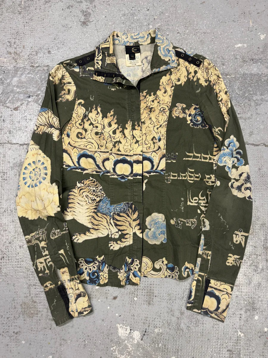 AW2003 Cavalli Asian World Green Contemporary Fire Shirt tPAKGOu 2