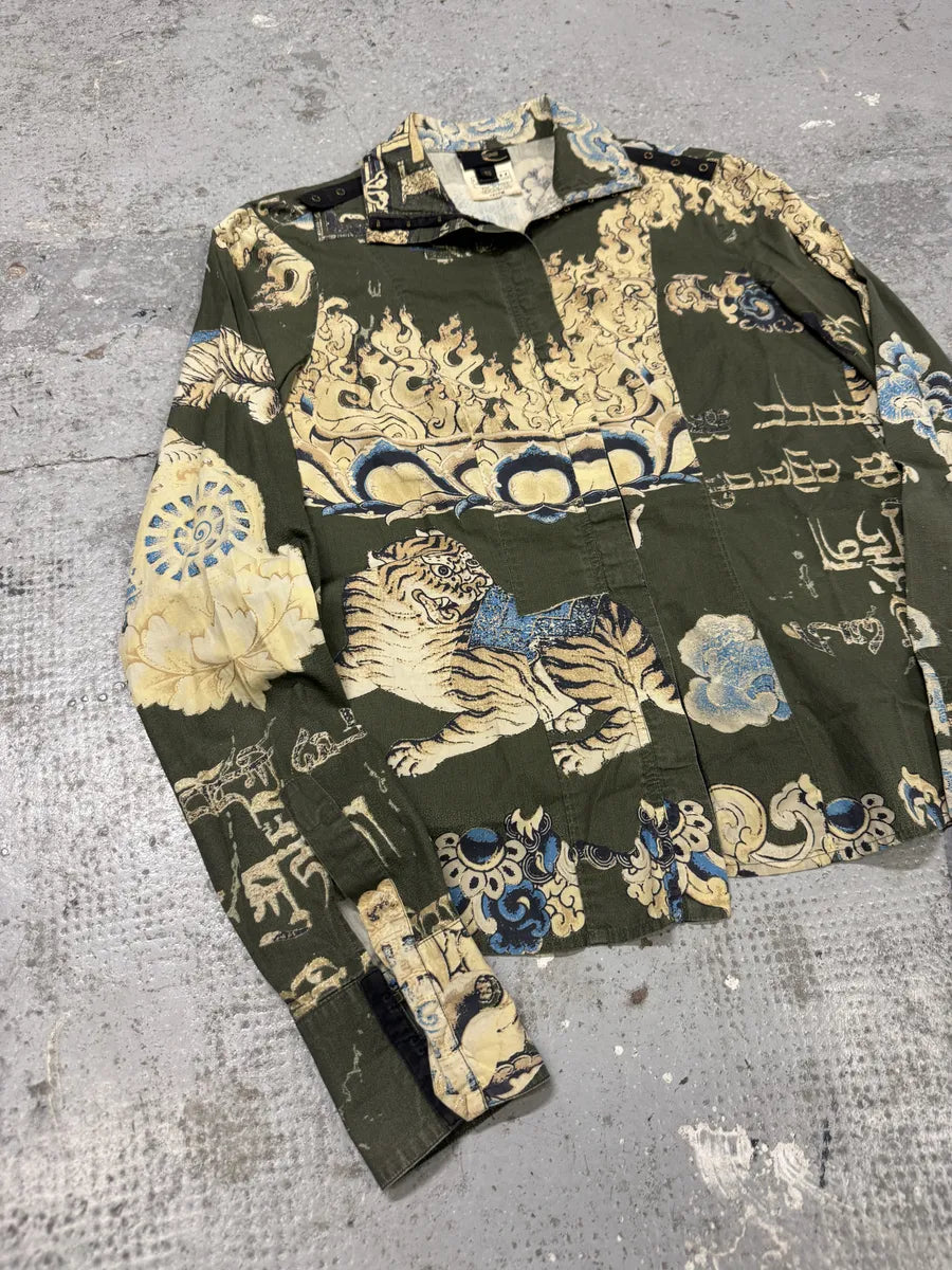 AW2003 Cavalli Asian World Green Contemporary Fire Shirt tPAKGOu 3