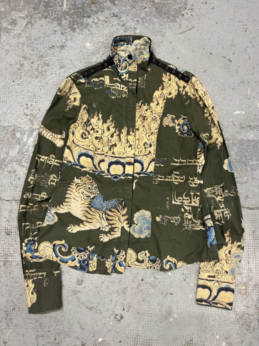 AW2003 Cavalli Asian World Green Contemporary Fire Shirt tPAKGOu 5