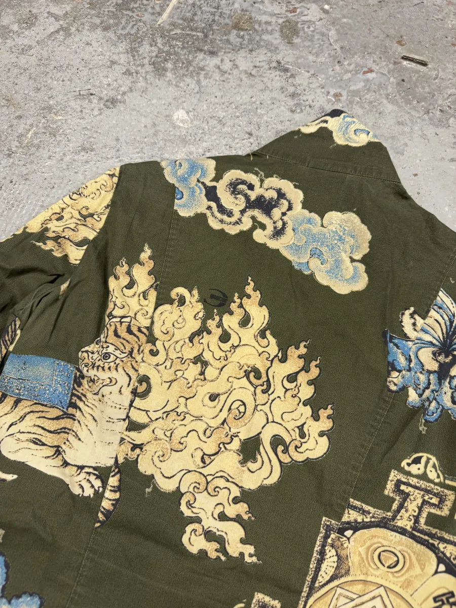 AW2003 Cavalli Asian World Green Contemporary Fire Shirt tPAKGOu 8