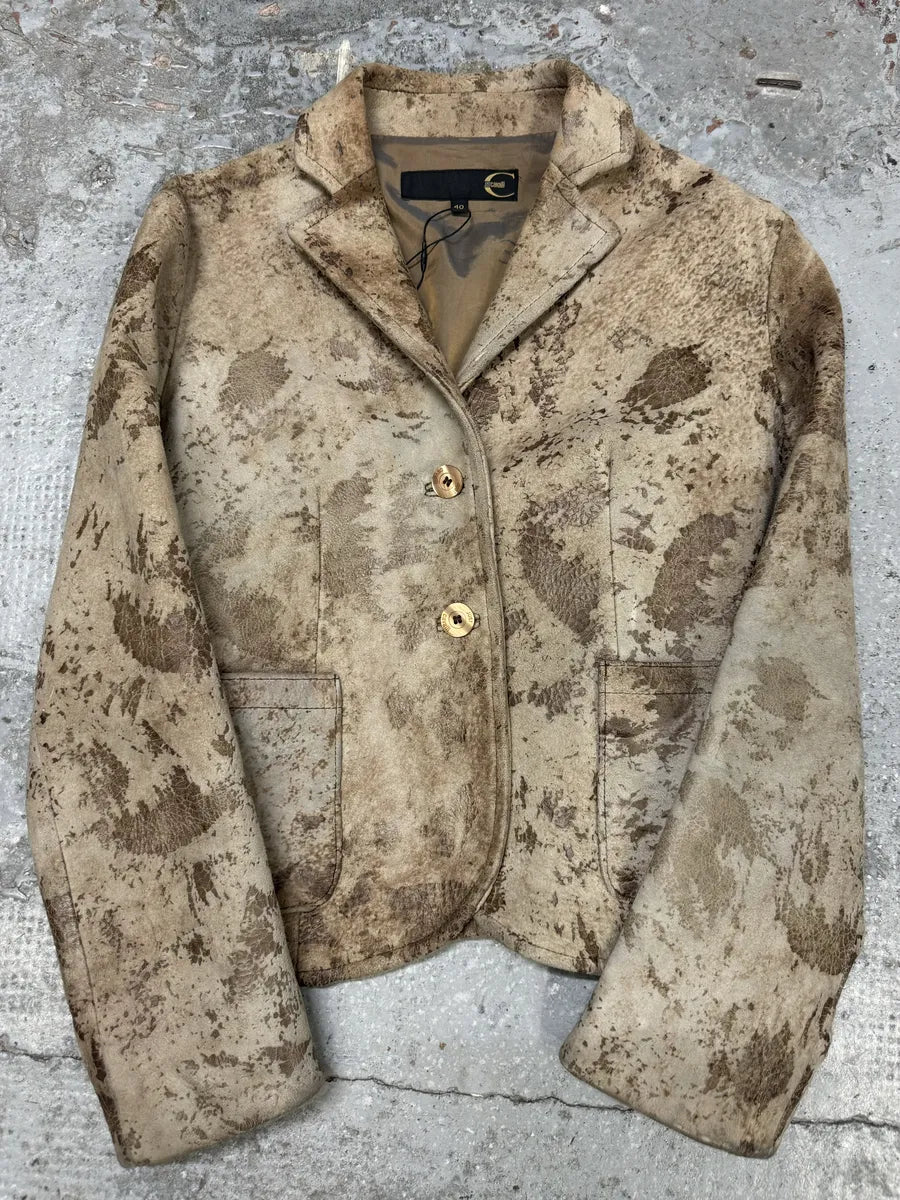AW2003 Cavalli Beige Textured Eroded Leather Blazer Jacket GKsaGaK 0