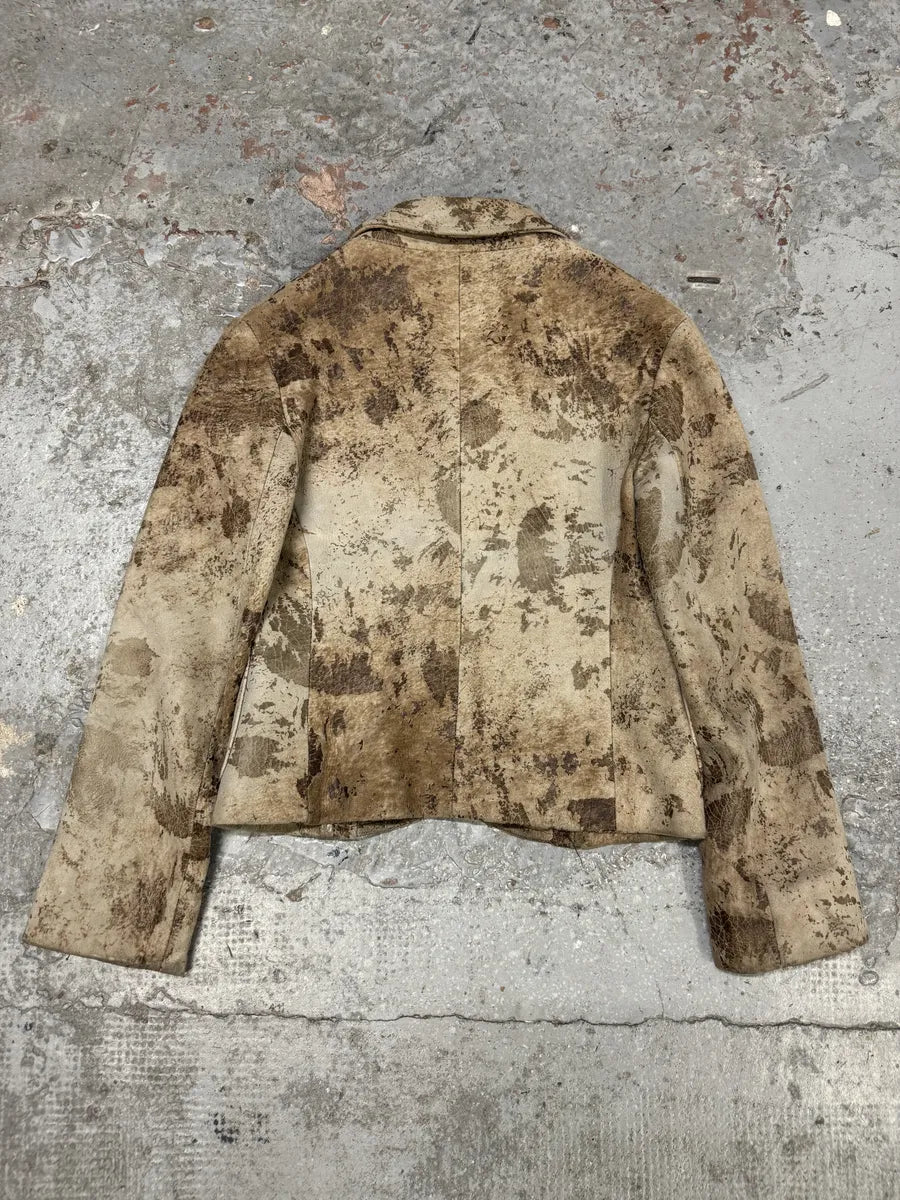 AW2003 Cavalli Beige Textured Eroded Leather Blazer Jacket GKsaGaK 1