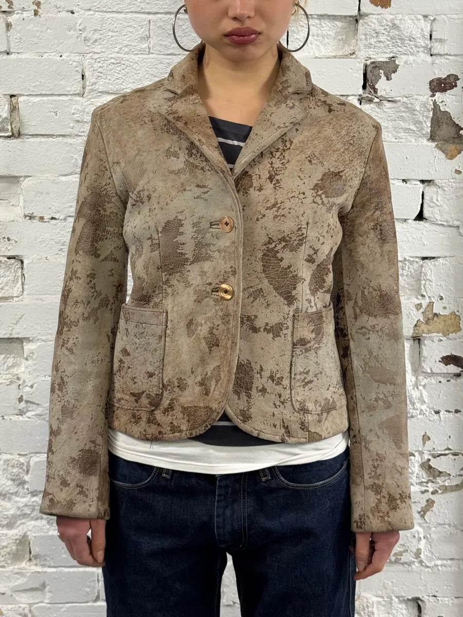 AW2003 Cavalli Beige Textured Eroded Leather Blazer Jacket GKsaGaK 1