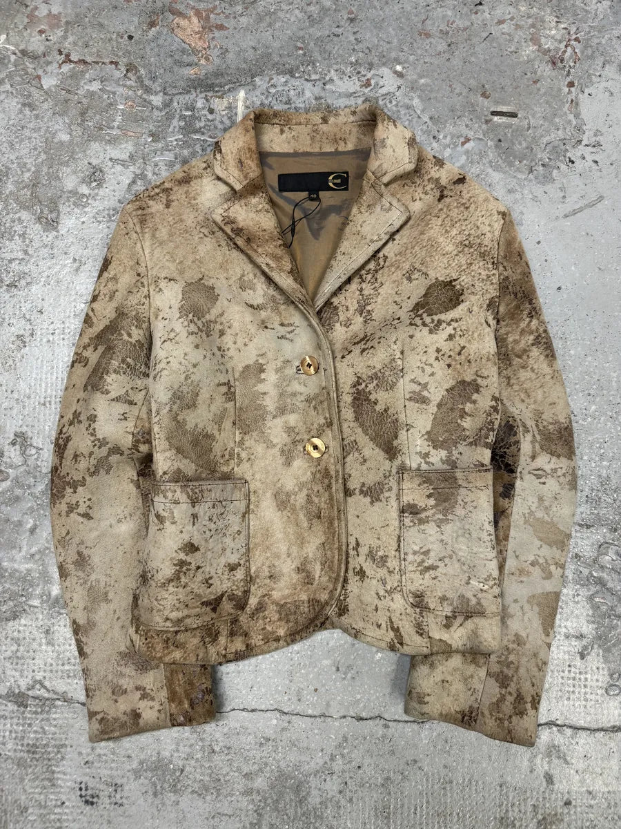 AW2003 Cavalli Beige Textured Eroded Leather Blazer Jacket GKsaGaK 5