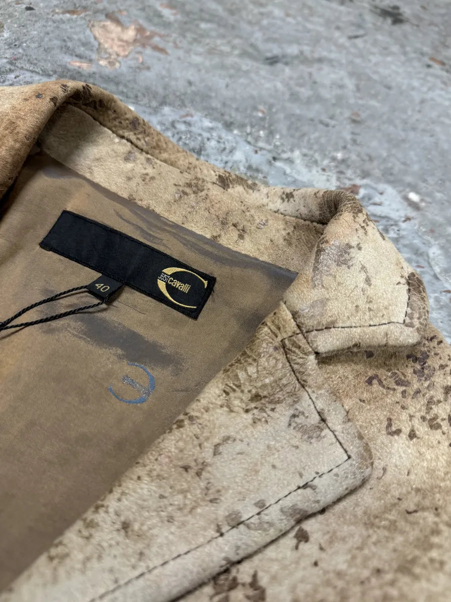 AW2003 Cavalli Beige Textured Eroded Leather Blazer Jacket GKsaGaK 4