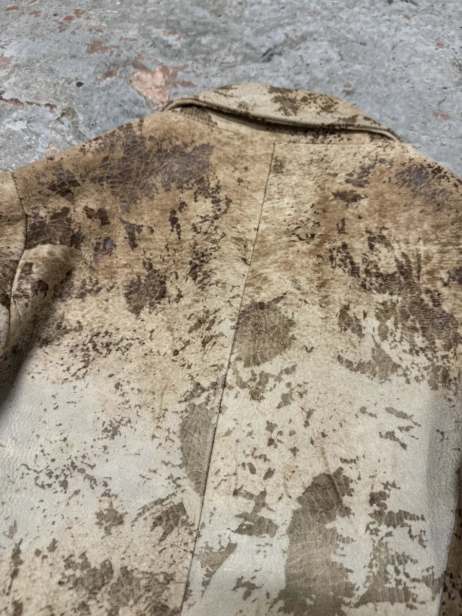 AW2003 Cavalli Beige Textured Eroded Leather Blazer Jacket GKsaGaK 5