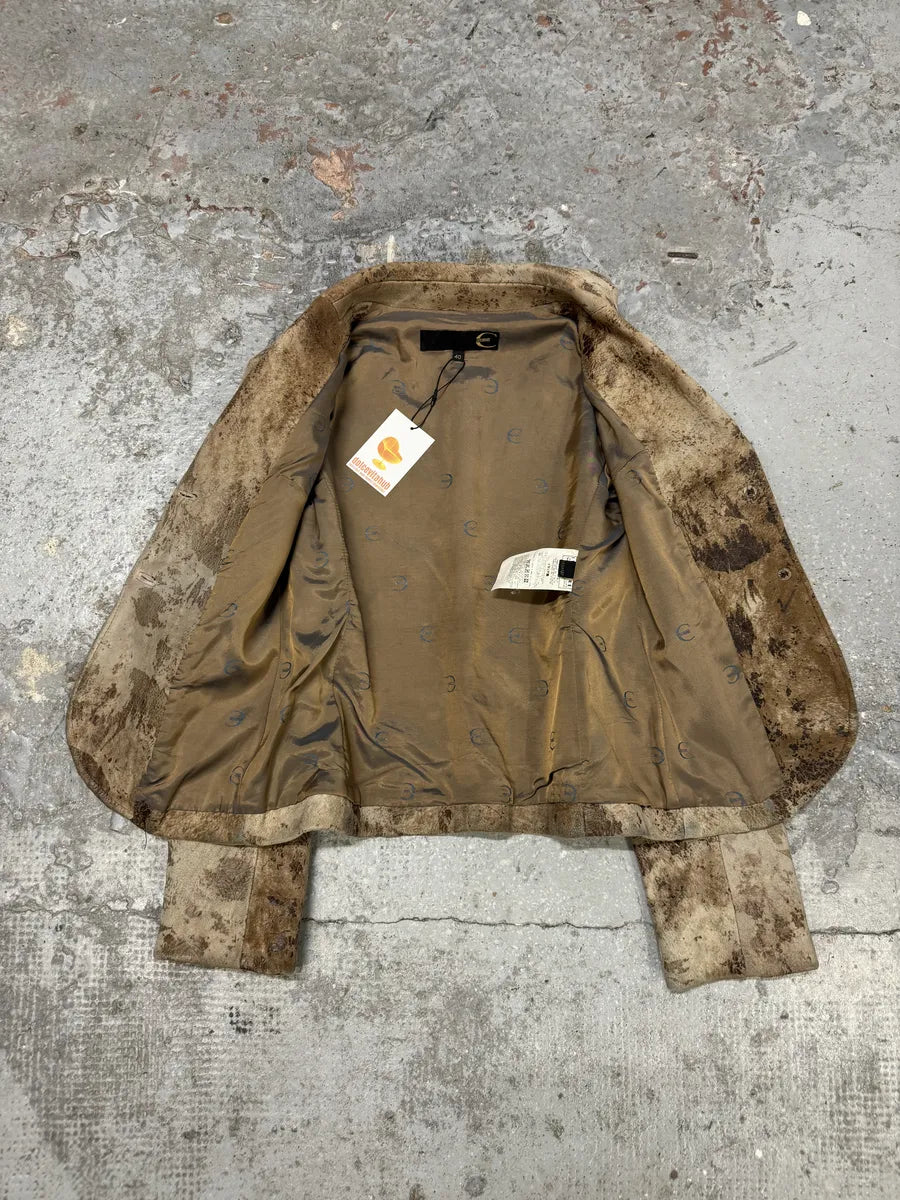 AW2003 Cavalli Beige Textured Eroded Leather Blazer Jacket GKsaGaK 9