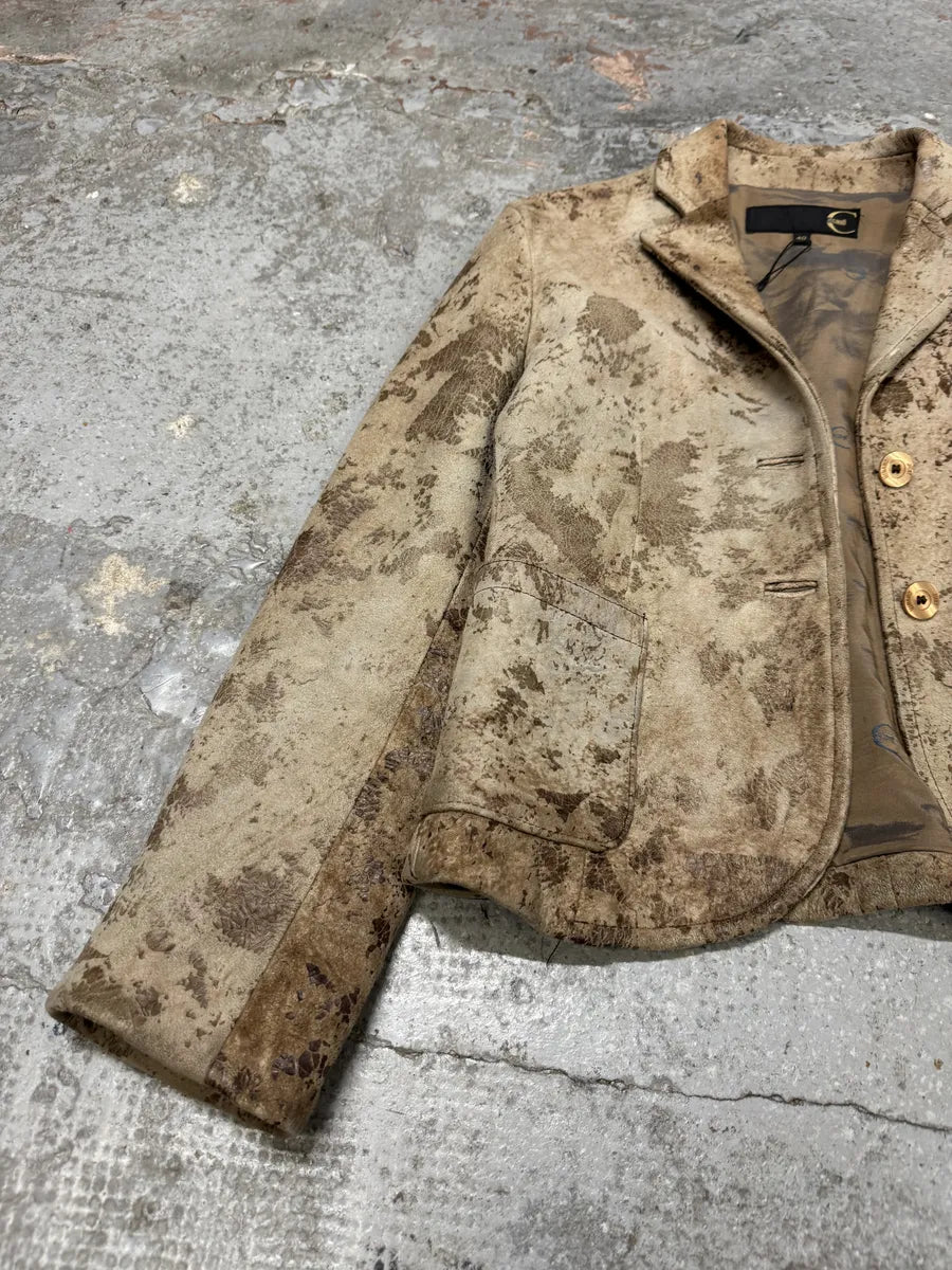 AW2003 Cavalli Beige Textured Eroded Leather Blazer Jacket GKsaGaK 10