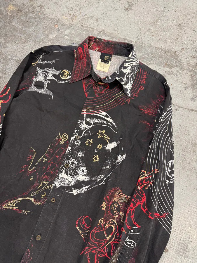 AW2003 Cavalli Black & Red Astrology World Shirt cMxFgFa 4