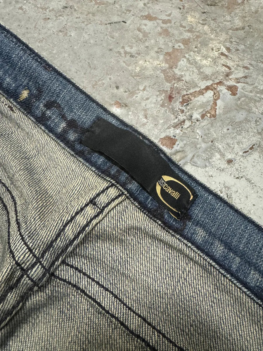 AW2003 Cavalli Blue Asian Gold Print Denim Jeans wFTFUNk 8