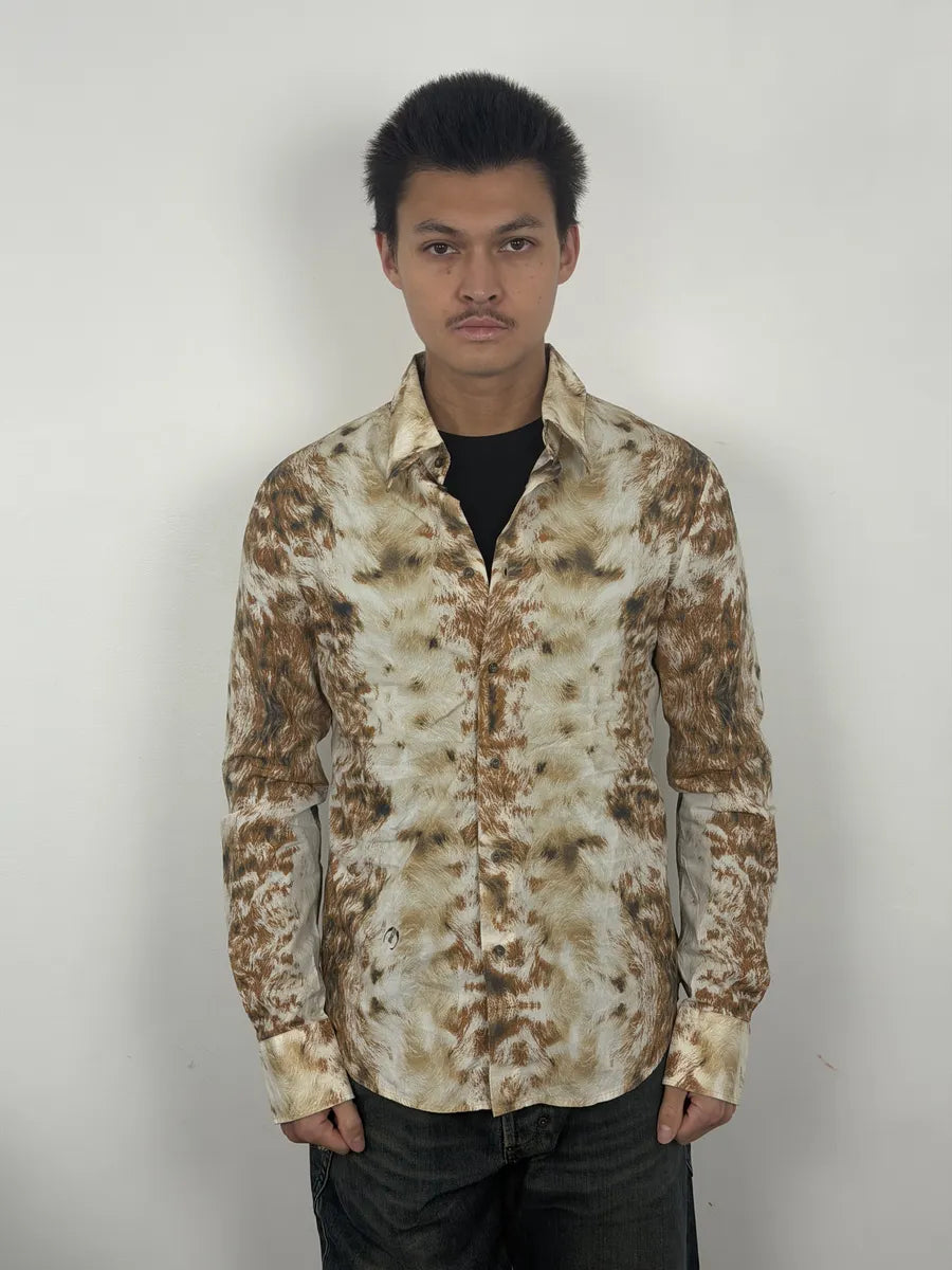 AW2003 Cavalli Cow Print Movement White & Brown Shirt FNTGynX 2