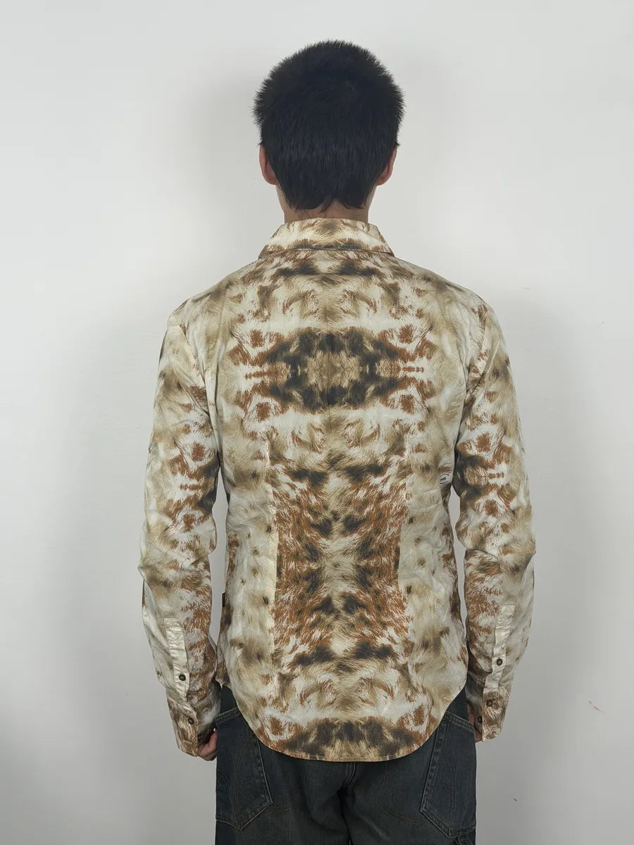 AW2003 Cavalli Cow Print Movement White & Brown Shirt FNTGynX 3