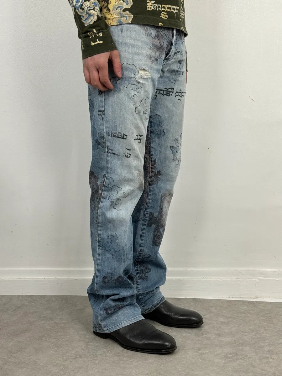 AW2003 Cavalli Fantasy Asian Blue Denim Jeans zoXMAKE 1