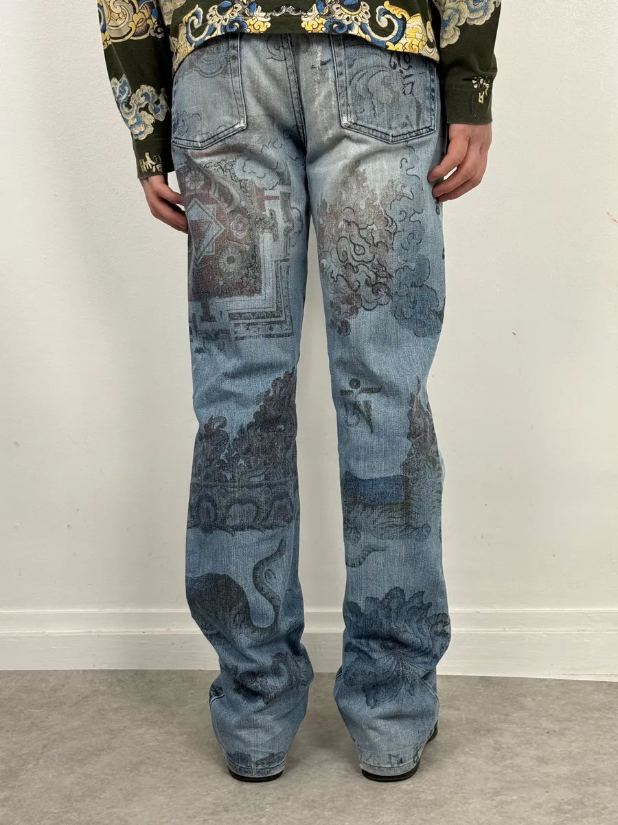 AW2003 Cavalli Fantasy Asian Blue Denim Jeans zoXMAKE 2