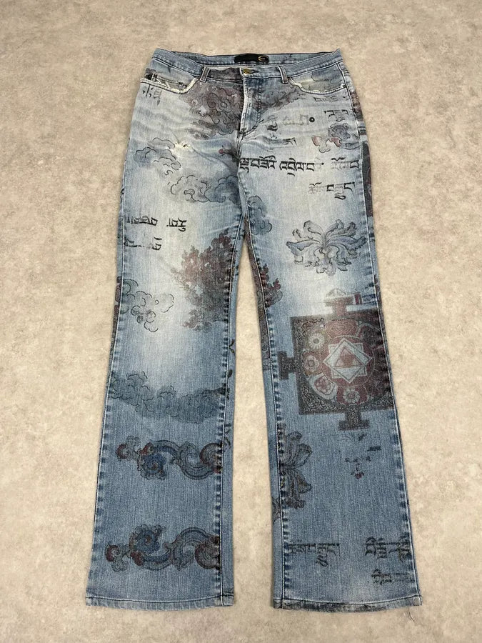 AW2003 Cavalli Fantasy Asian Blue Denim Jeans zoXMAKE 4