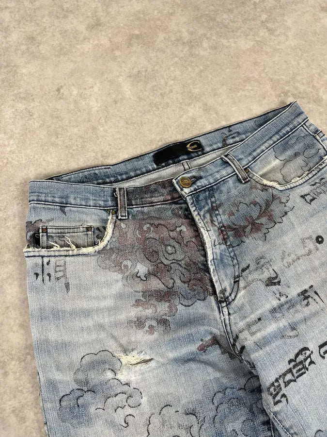 AW2003 Cavalli Fantasy Asian Blue Denim Jeans zoXMAKE 5
