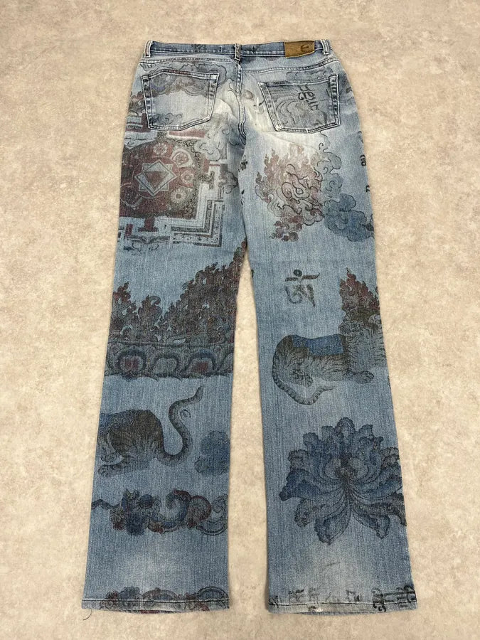 AW2003 Cavalli Fantasy Asian Blue Denim Jeans zoXMAKE 7