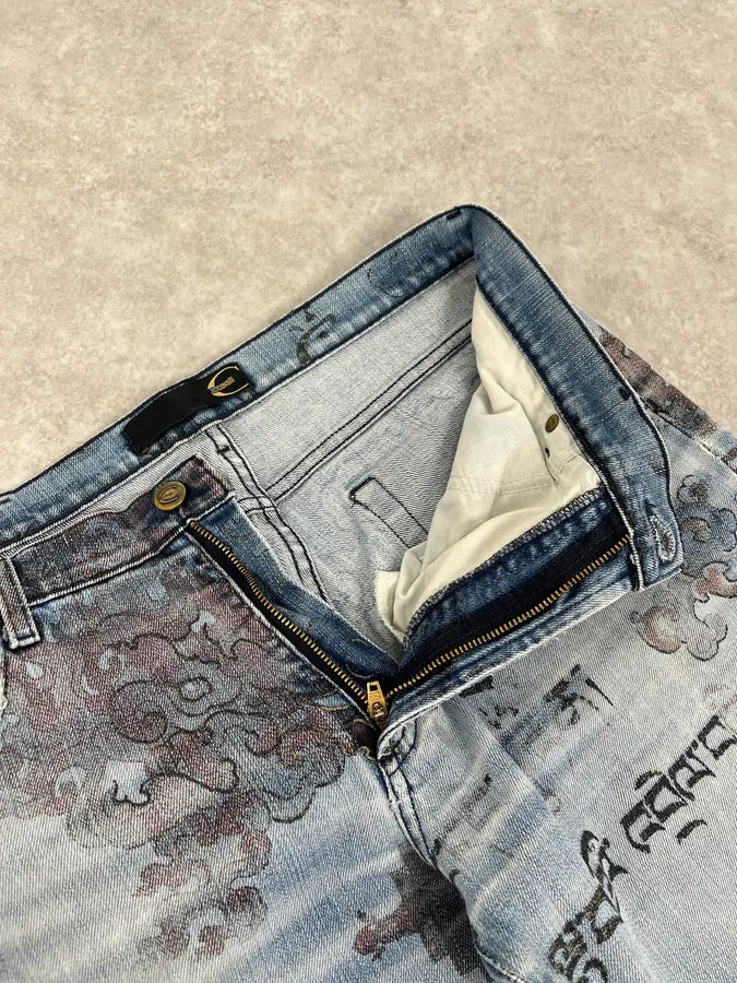 AW2003 Cavalli Fantasy Asian Blue Denim Jeans zoXMAKE 9