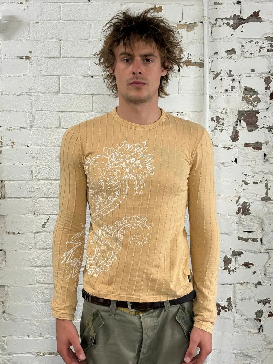 AW2003 Cavalli Floral Beige Tribal Paisley Longsleeve HdqudkA 1
