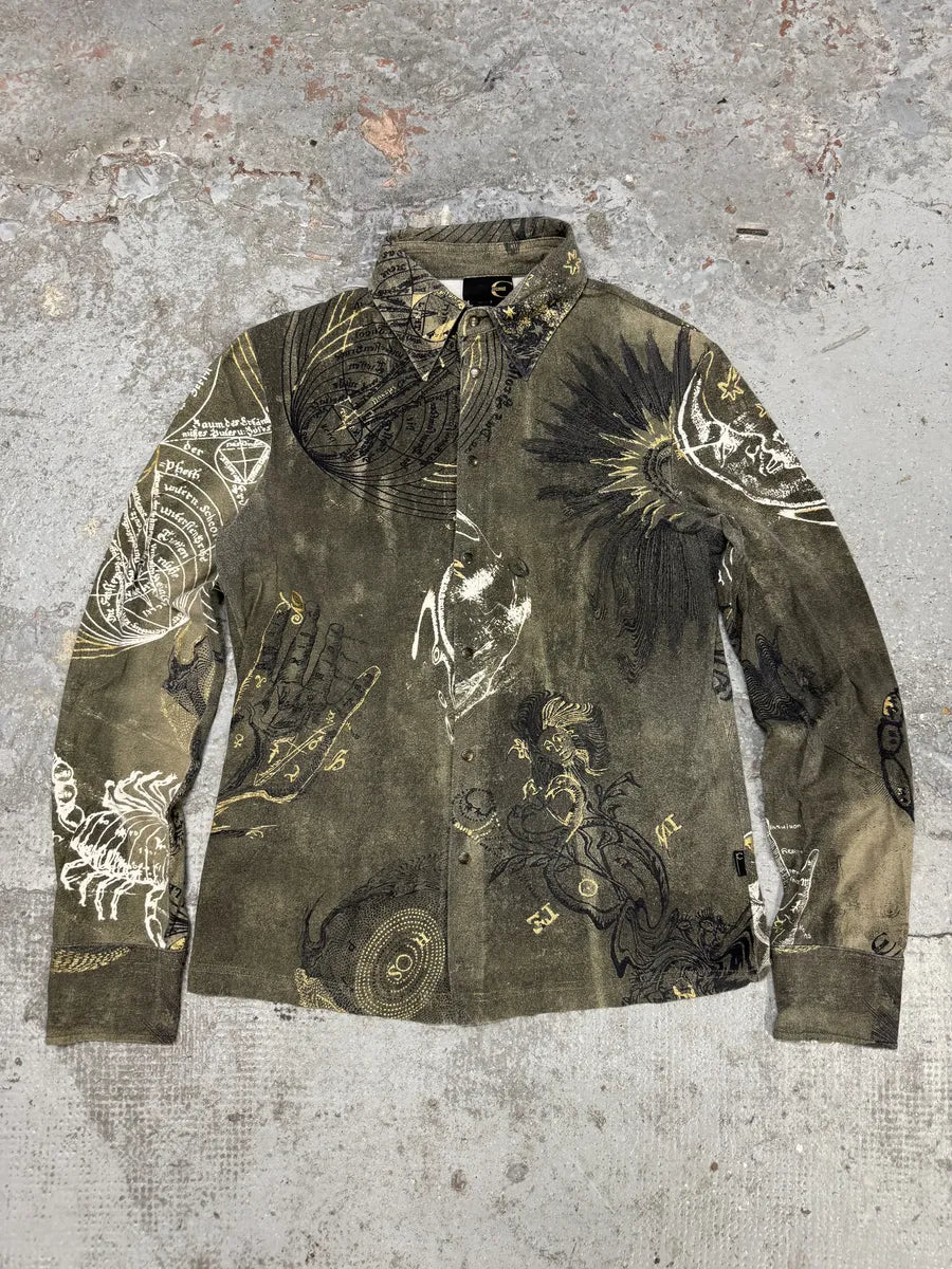 AW2003 Cavalli Green Astrology Shirt wxYvXzN 4