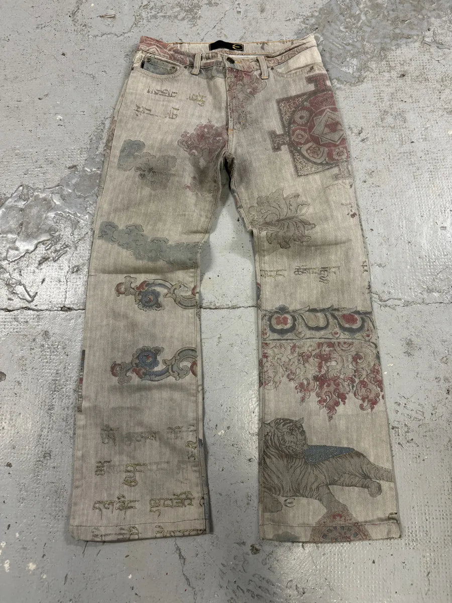AW2003 Cavalli Grey Asian World Fantasy Denim Jeans uSPRImn 0
