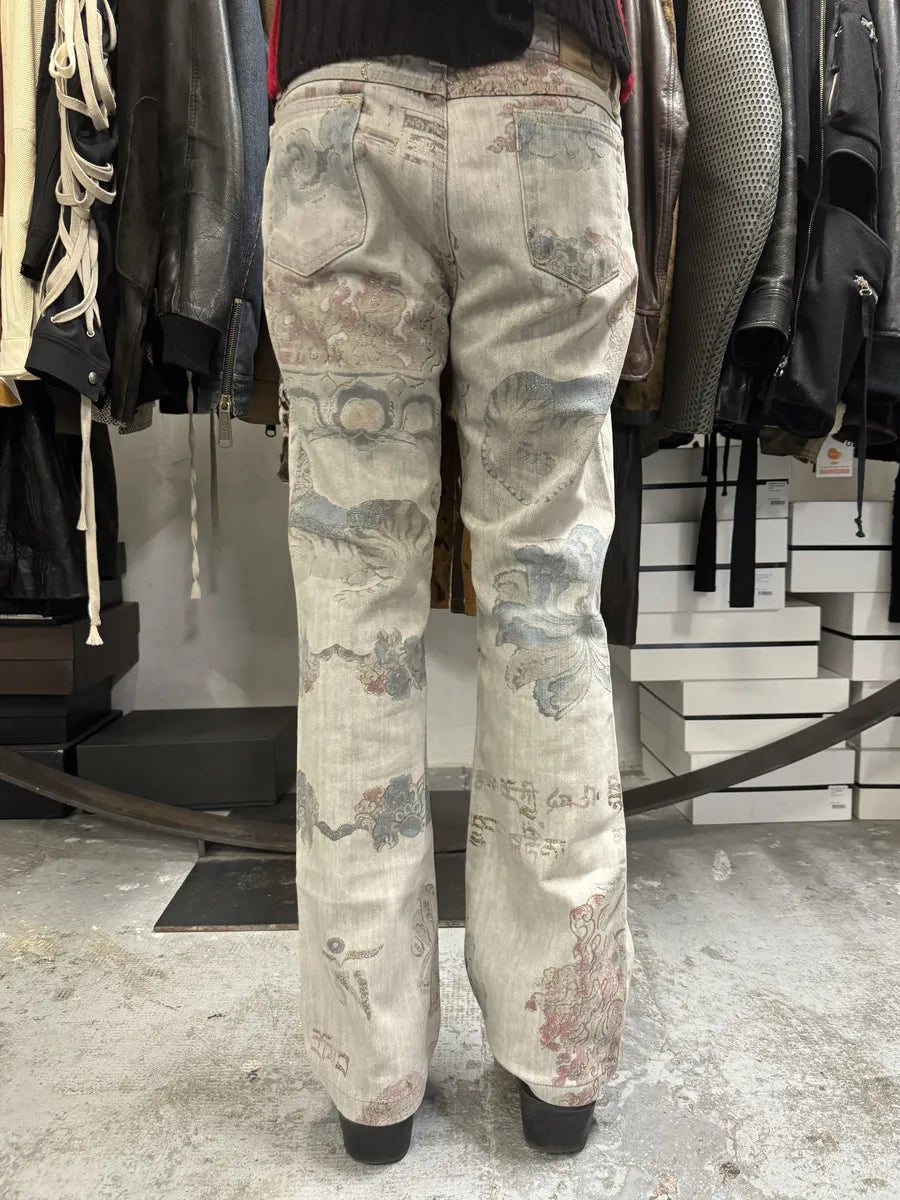 AW2003 Cavalli Grey Asian World Fantasy Denim Jeans uSPRImn 3