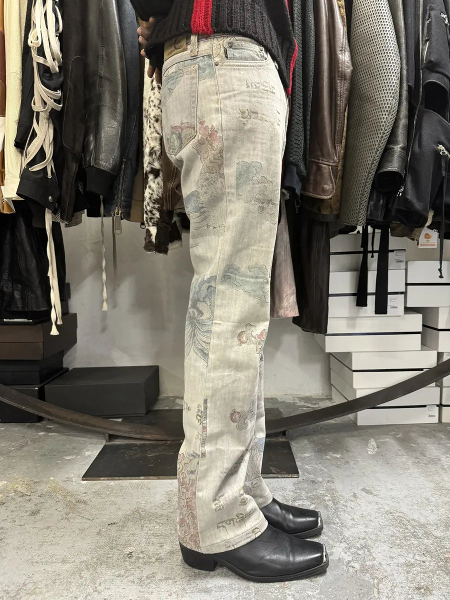 AW2003 Cavalli Grey Asian World Fantasy Denim Jeans uSPRImn 4