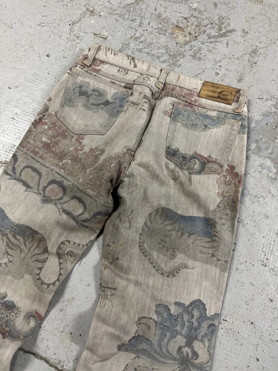 AW2003 Cavalli Grey Asian World Fantasy Denim Jeans uSPRImn 5