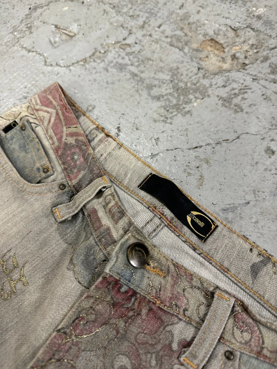 AW2003 Cavalli Grey Asian World Fantasy Denim Jeans uSPRImn 8