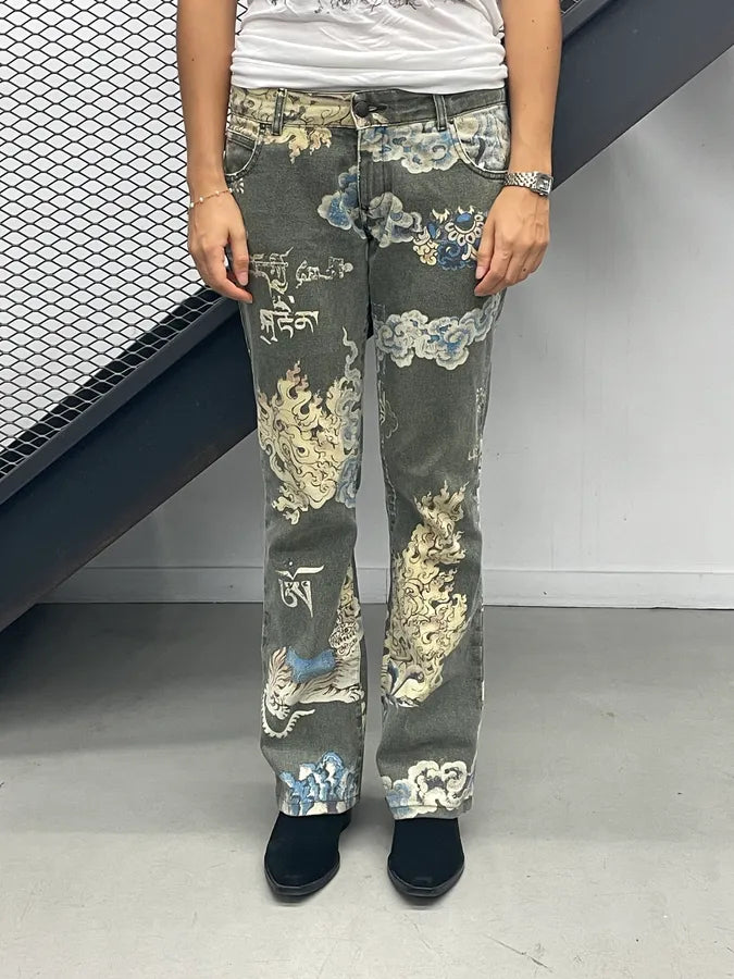 AW2003 Cavalli Grey Denim Asian World Flared Jeans KtPuJyD 2