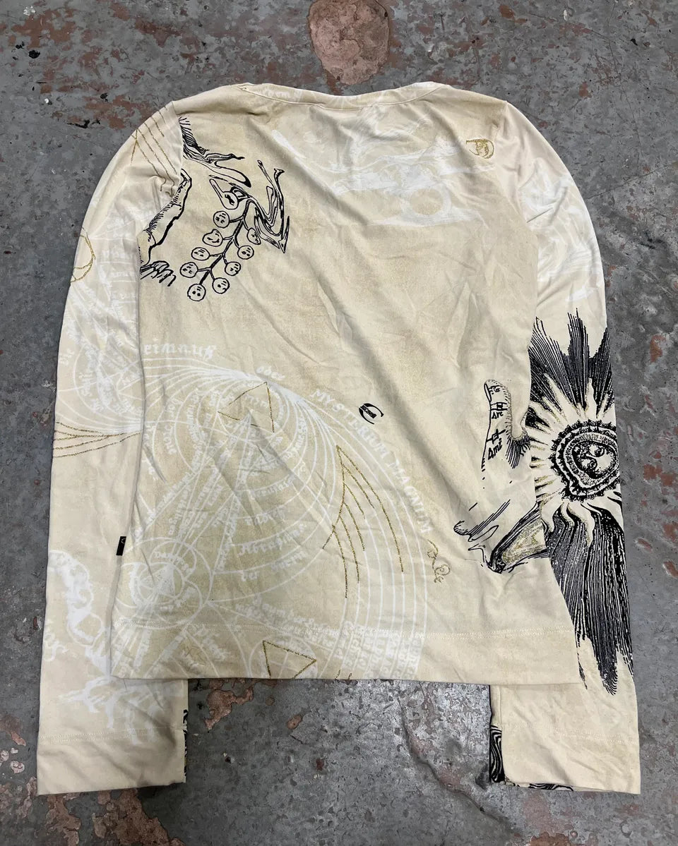 AW2003 Cavalli Ink Print Creamy Beige Longsleeve T-Shirt  uEpOwTu 8