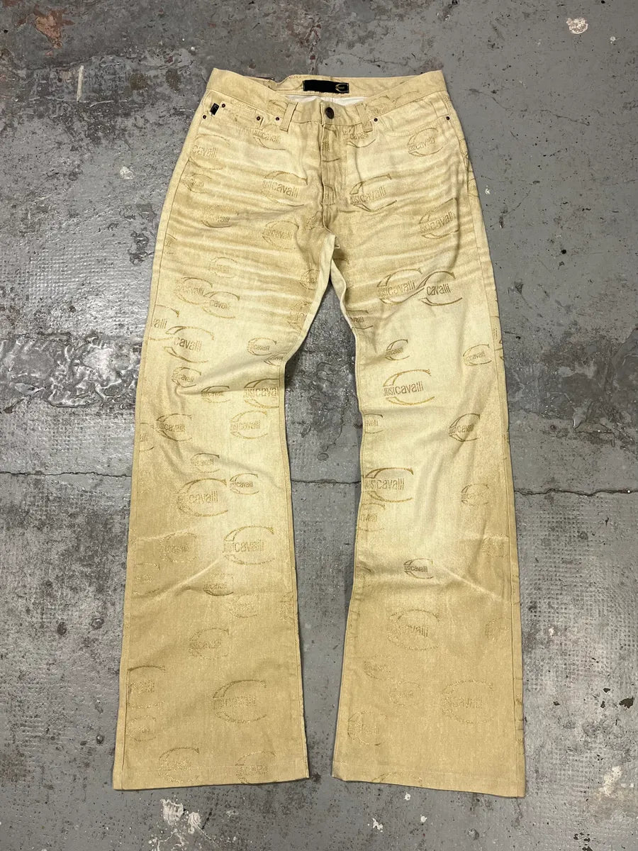 AW2003 Cavalli Propaganda Beige Logo Pants MBFpbwe 0