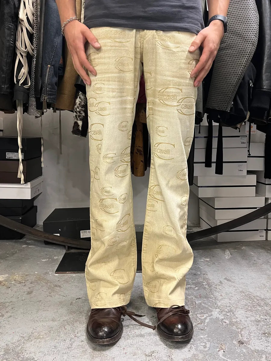 AW2003 Cavalli Propaganda Beige Logo Pants MBFpbwe 1