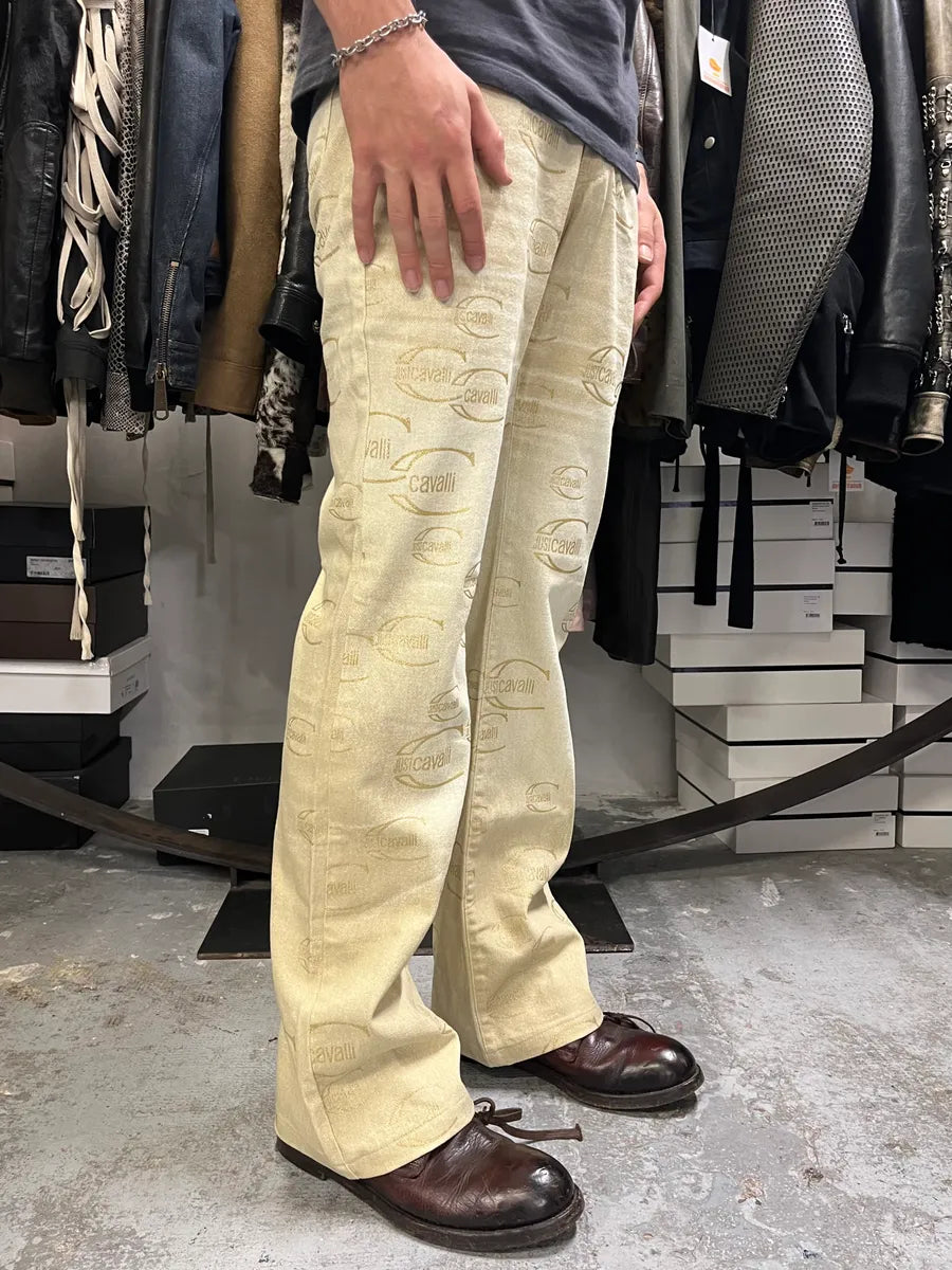 AW2003 Cavalli Propaganda Beige Logo Pants MBFpbwe 2
