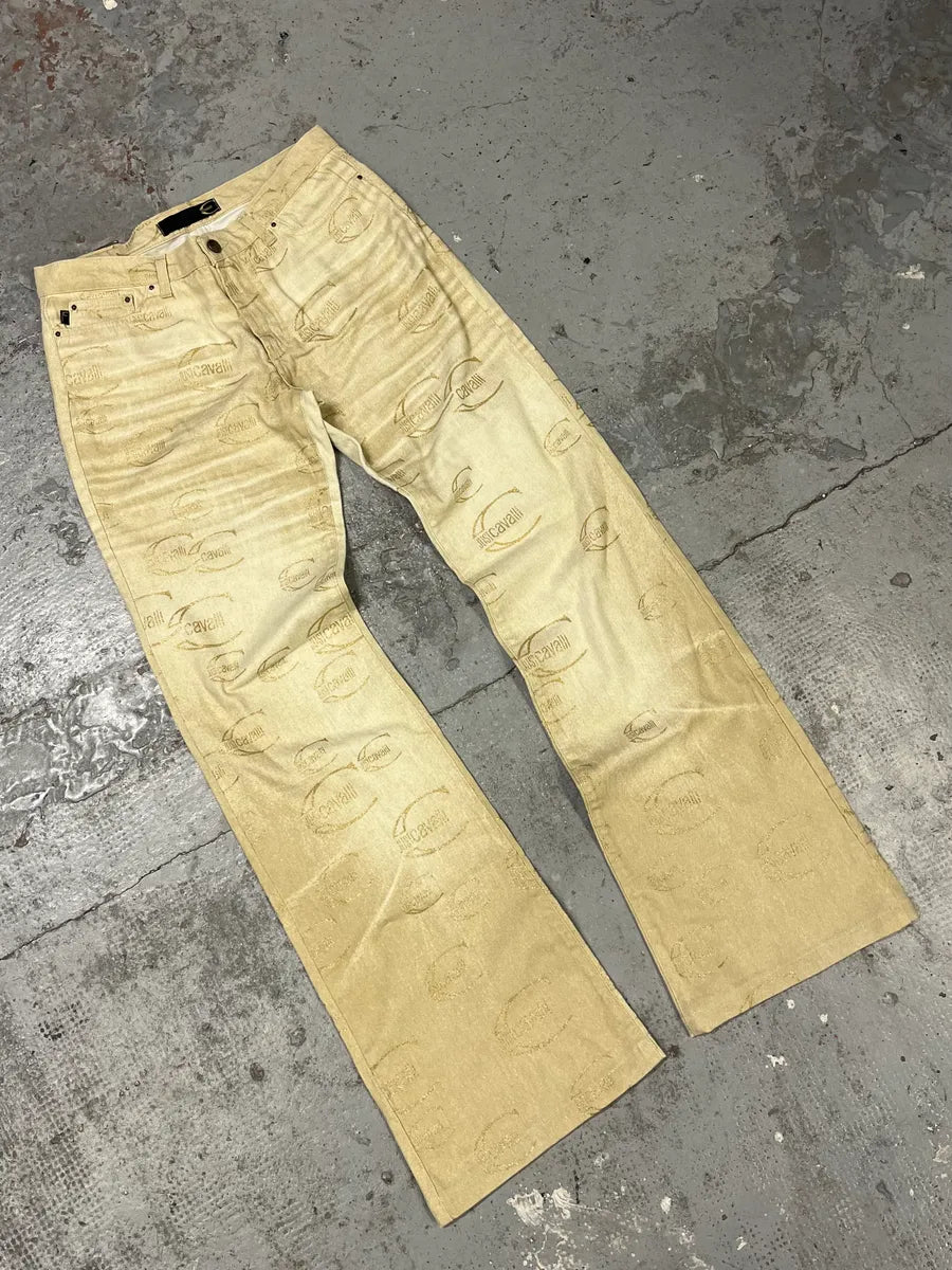 AW2003 Cavalli Propaganda Beige Logo Pants MBFpbwe 4