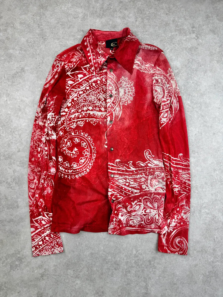 AW2003 Cavalli Red Paisley Pattern Mesh Shirt hYyiGHi 0